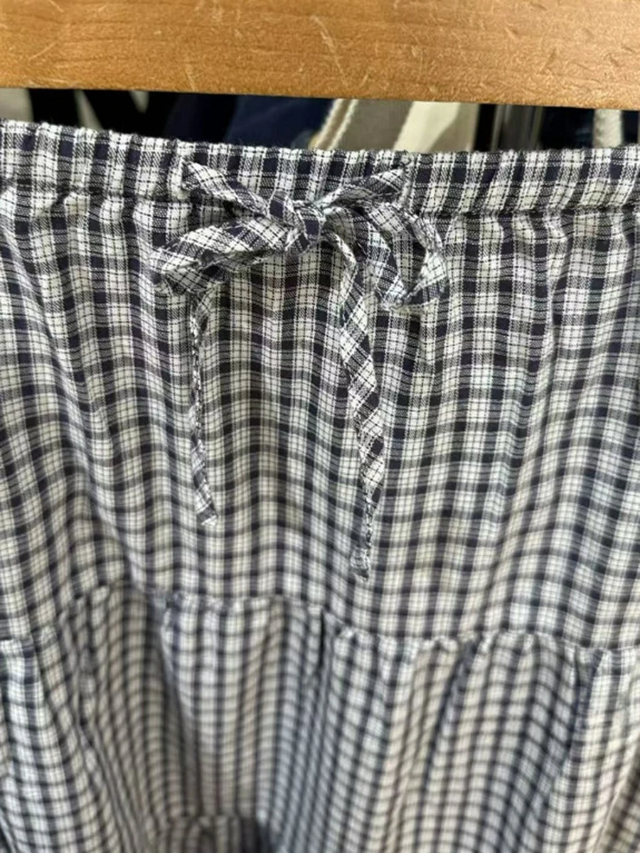 Falda larga a cuadros con cordón para mujer, Faldas largas Vintage simples acampanadas con cintura elástica, moda informal dulce, Jupe inferior