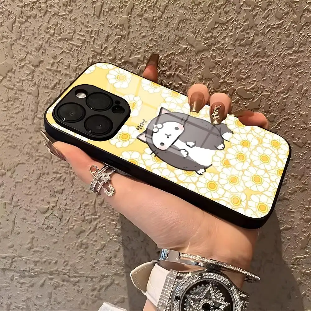 

Kawaii Molang Cartoon Anime Cat Phone Case For IPhone 15 Pro Max 14 Pro 12 16 11 13 Mini X XR XS 8 7 Plus SE Glass Cover
