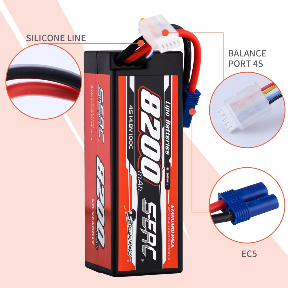 Batería Lipo SUNPADOW 4S 8200mAh 100C 14,8 V con conector EC5 estuche rígido recargable para vehículos RC camión tanque carreras