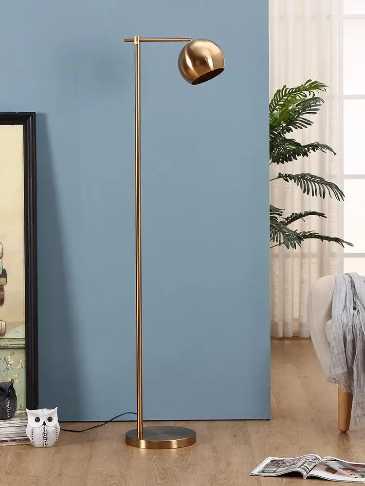 

Floor lamp, light luxury American living room bedroom copper color simple post-modern floor lamp, creative vertical bedside
