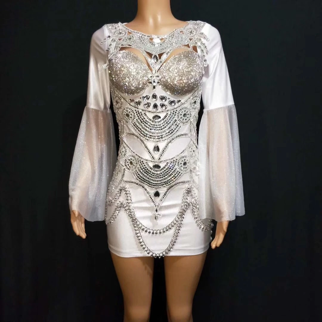 Rhinestone Headwear ยาวผลกําไรในรอบชุด Hook ดอกไม้ Hollow ชุดมินิเซ็กซี่อุปกรณ์เสริมชุดราตรีเครื่องแต่งกายชุด