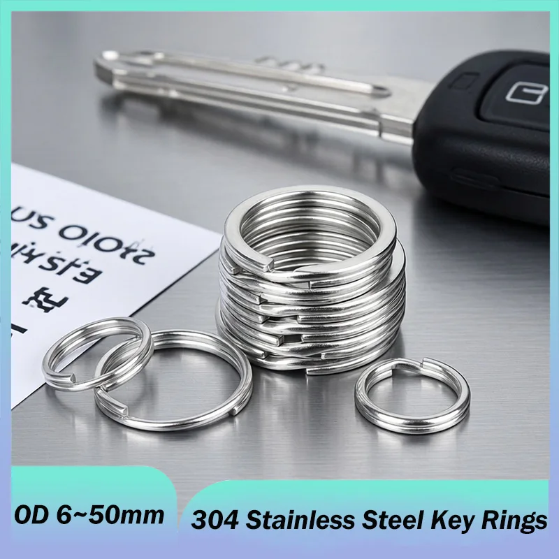 304 Stainless Steel Key Rings OD 6~50mm Round Flat Line Split Rings Keyring for Jewelry Making Keychain DIY Findings