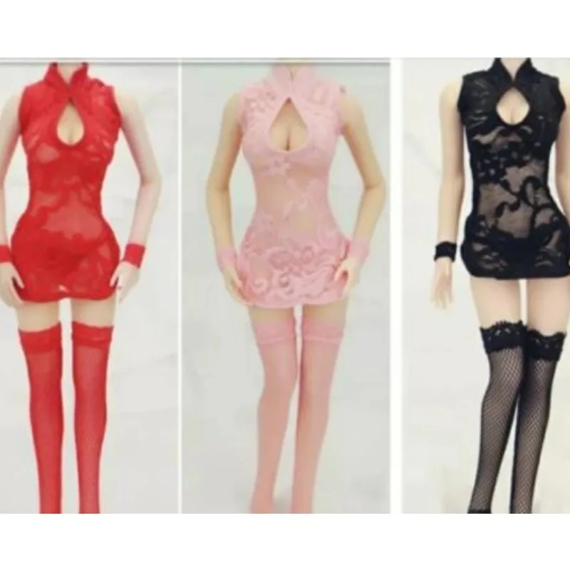 1/6 Schaal Vrouwelijke Mode Kant Cheongsam Pak Jurk Thong Zijden Kousen Polsbrace Soldaat Kleding Model voor 12in Pop Lichaam