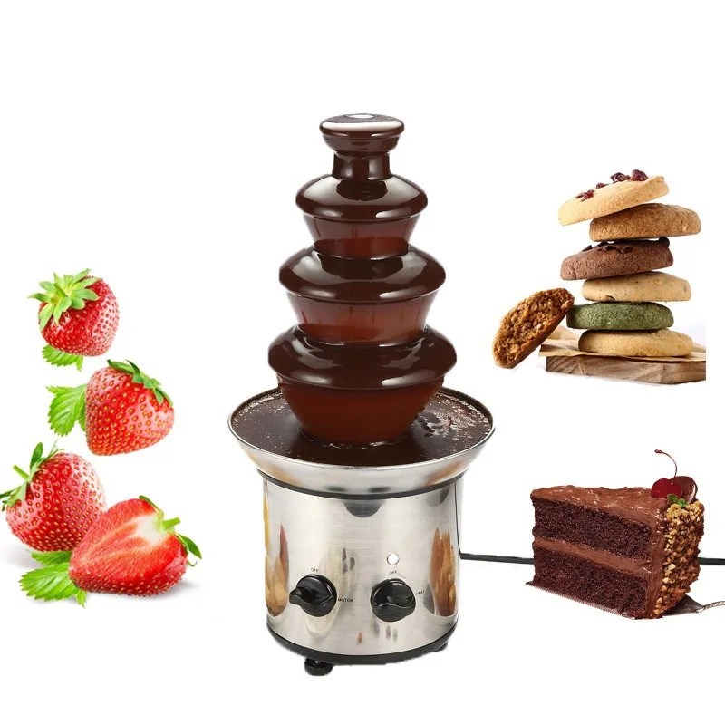 Four Tiers Chocolate Fondue Fountain Party Waterfall Melting Machine for Fruits Marshmallows Cookies Cake Wedding Party