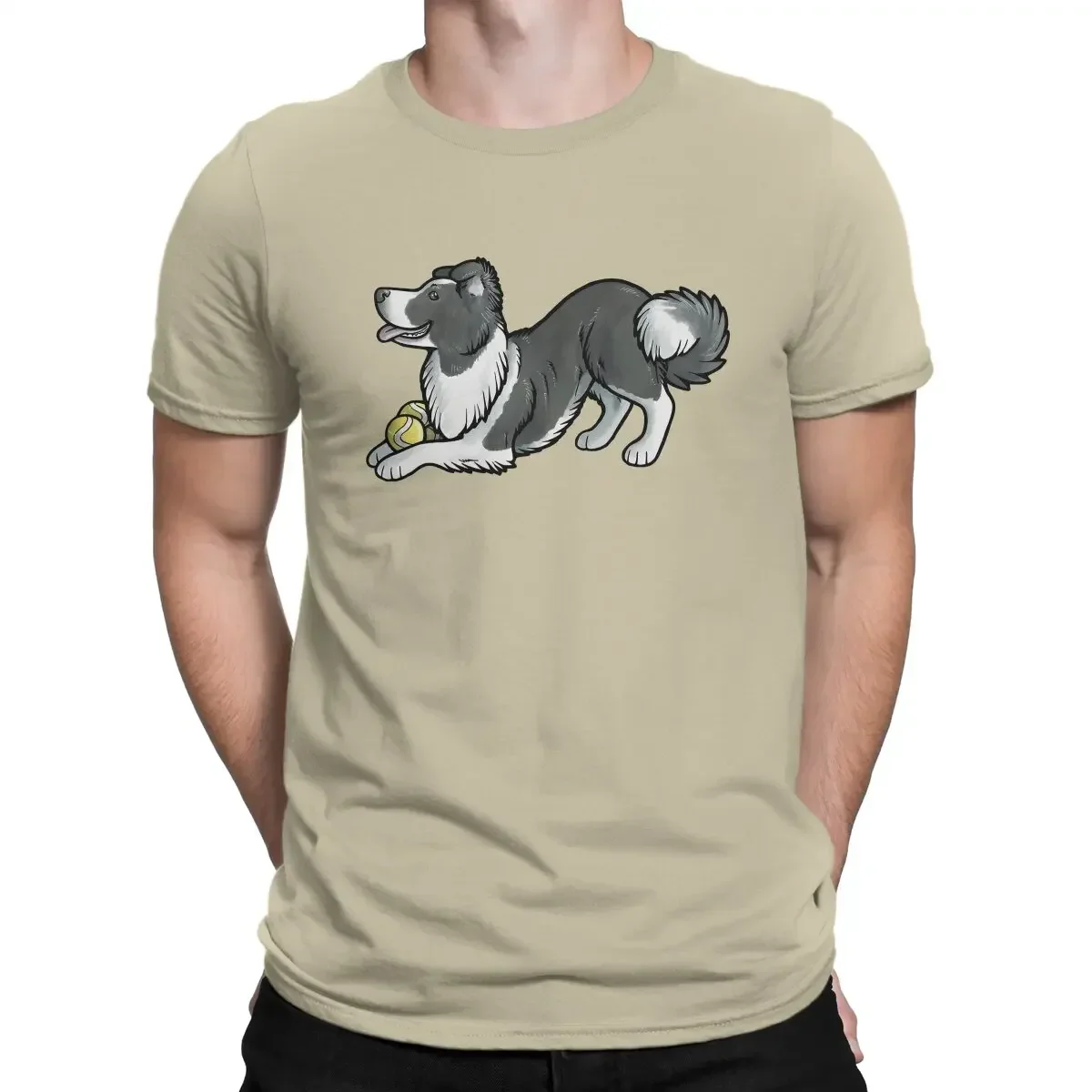 T Shirt Collie Dog Fashion Tees Short Sleeve Round Neck T-Shirt Cotton Clothes Border Balls Men graphic oversized men clothing