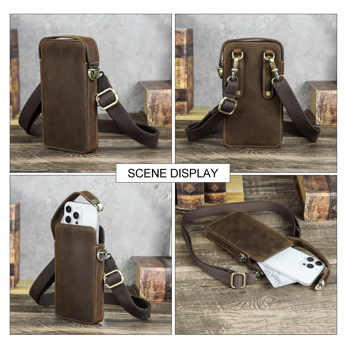 CONTACT'S Genuine Leather Sling Shoulder Bag for Men Vintage Waist Phone Pouch Fits 6.9