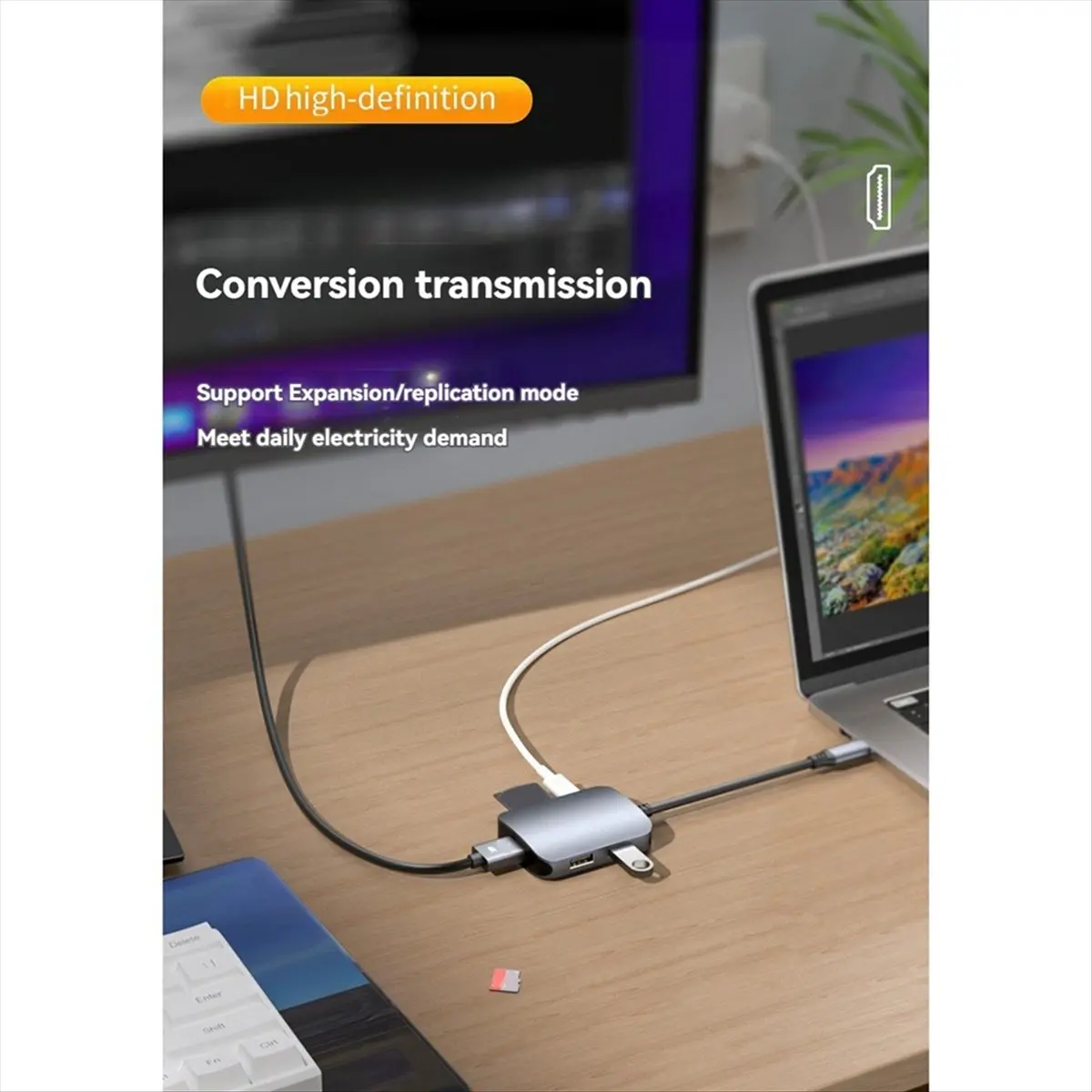 6 in 1 USB C Hub Type C 3.0 Adapter to HDMI-Compatible SD TF Card PD Fast Charger Splitter USB Docki