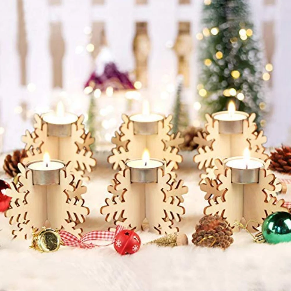 

12Pcs Wooden Snowflake Holder Decorative Candlestick for Home Party Wedding Christmas Tabletop Creative Desktop Adornment