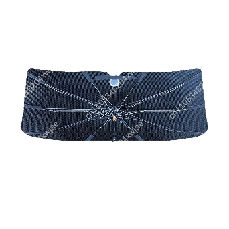 

Titanium Silver Car Windshield Sunshade Double Layer UV Blocking, Portable Front Shade Parasol with Umbrella Handle