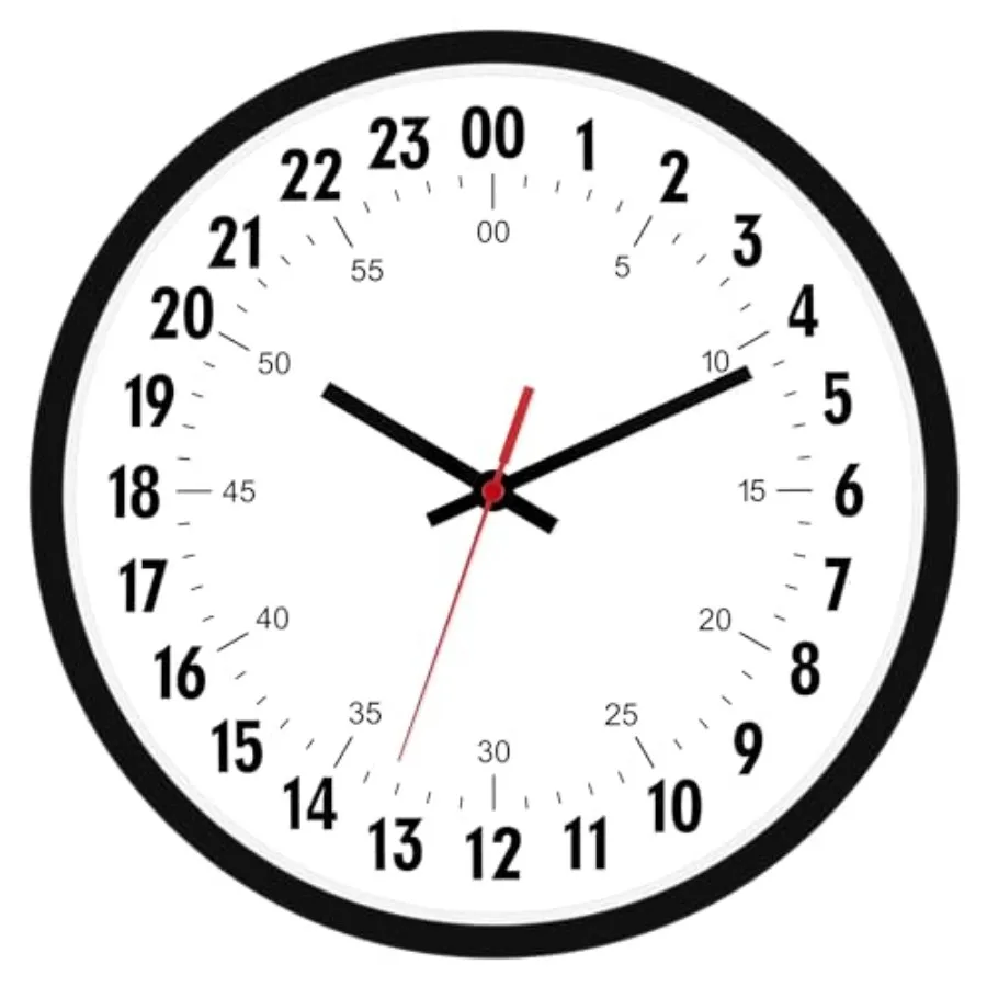 24 Hour Wall Clock Battery Operated Round Analog Wall Clock Military Time Clock for Classroom School Office Bathroom Living Roo