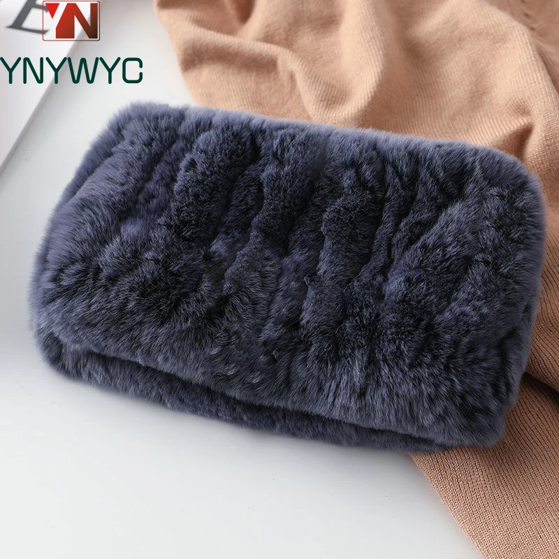 

2024 Women Real Fur Handmade Stretch Fur Scarf Knit Genuine Rex Rabbit Fur Headbands Girls Natural Fur Ring Scarves Winter Scarf