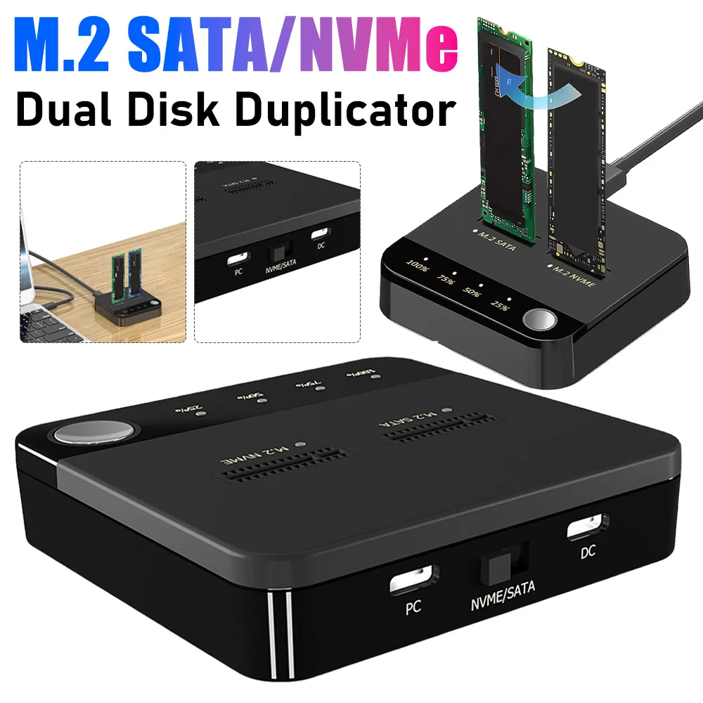 

M.2 SATA/NVMe Док-станция с двумя отсеками для жестких дисков Дубликатор клонов M.2 SSD Дубликатор Док-станция для жесткого диска Дубликатор клонов