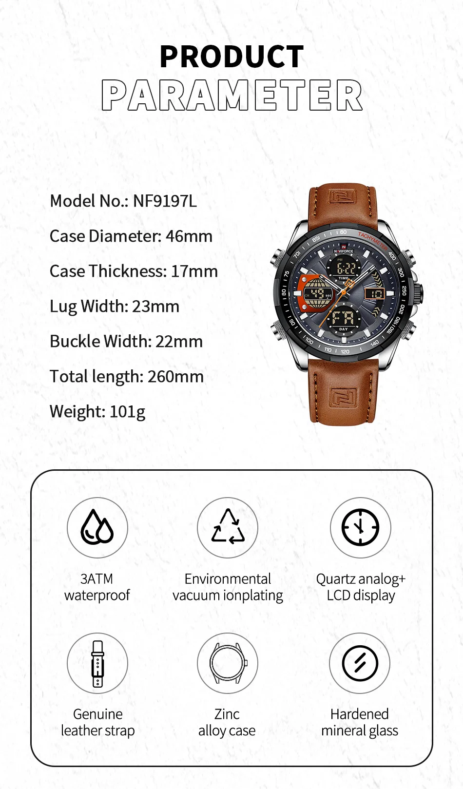 NAVIFORCE Military Watches for Men Luxury Sport Chronograph Alarm WristWatch ​Waterproof Quartz Big Clock Digital Male Watch