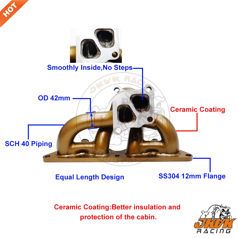 JKVK RACING Ceramic Coating Header Exhaust Manifold For Lancer EVO8 2.0L 4G63 I4 2003-2005