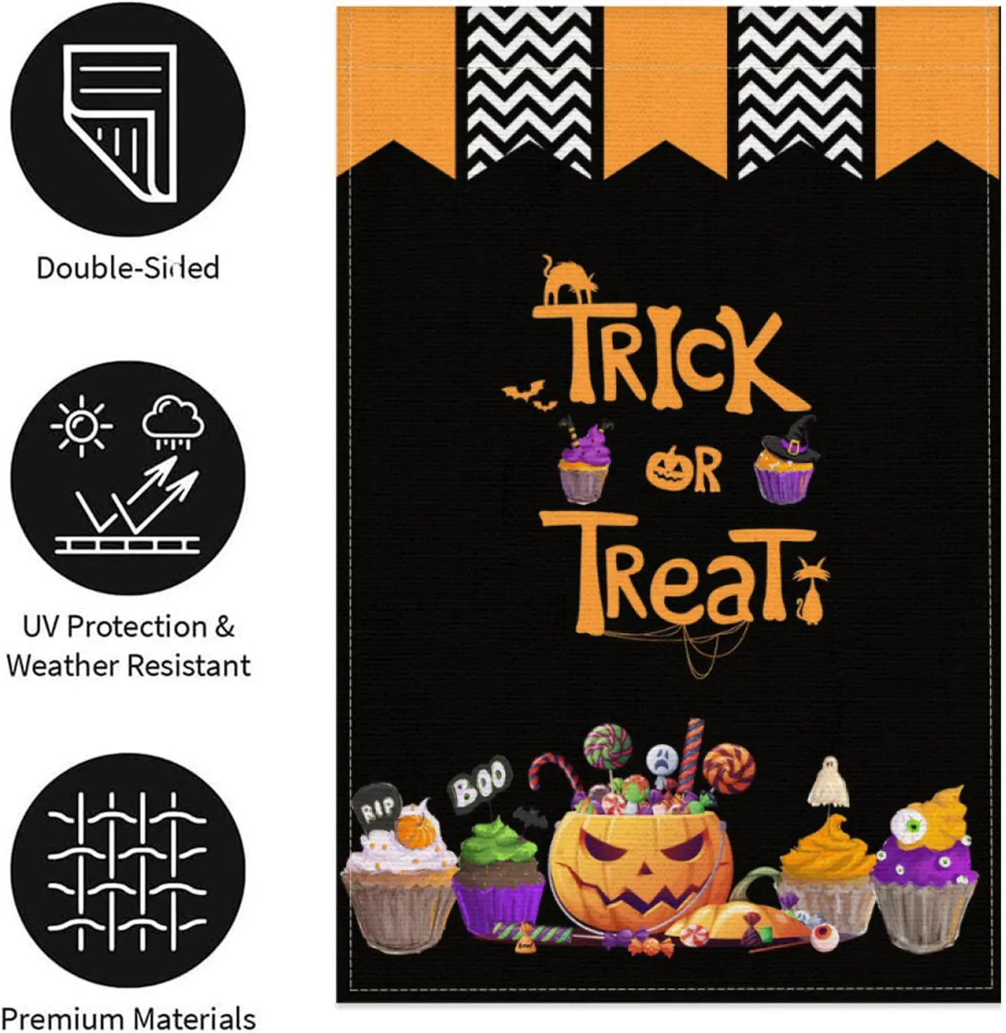 Halloween Garden Flag 12 x 18 Inch, Jack-o'-lantern Halloween Decoration Flags Double Sided Small Yard Flag for Outdoor Indo