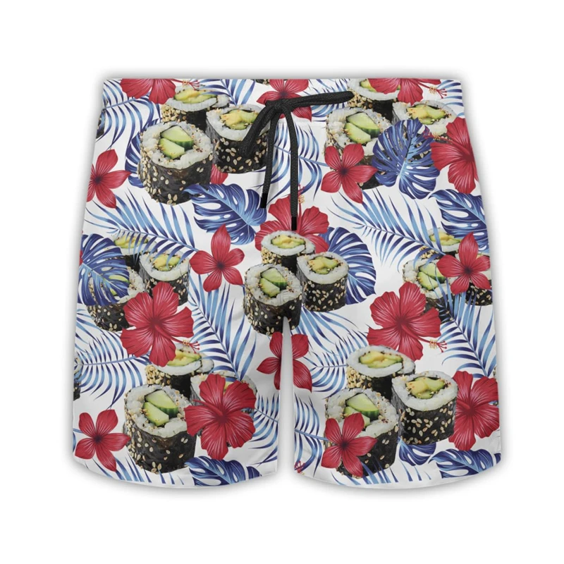 Heerlijke Sushi Garnalen Korte Broek Voor Mannen Kleding Hip Hop Hawaiian Rijstballen Strand Short Fastfood Bento Trunks Boy Bermudas