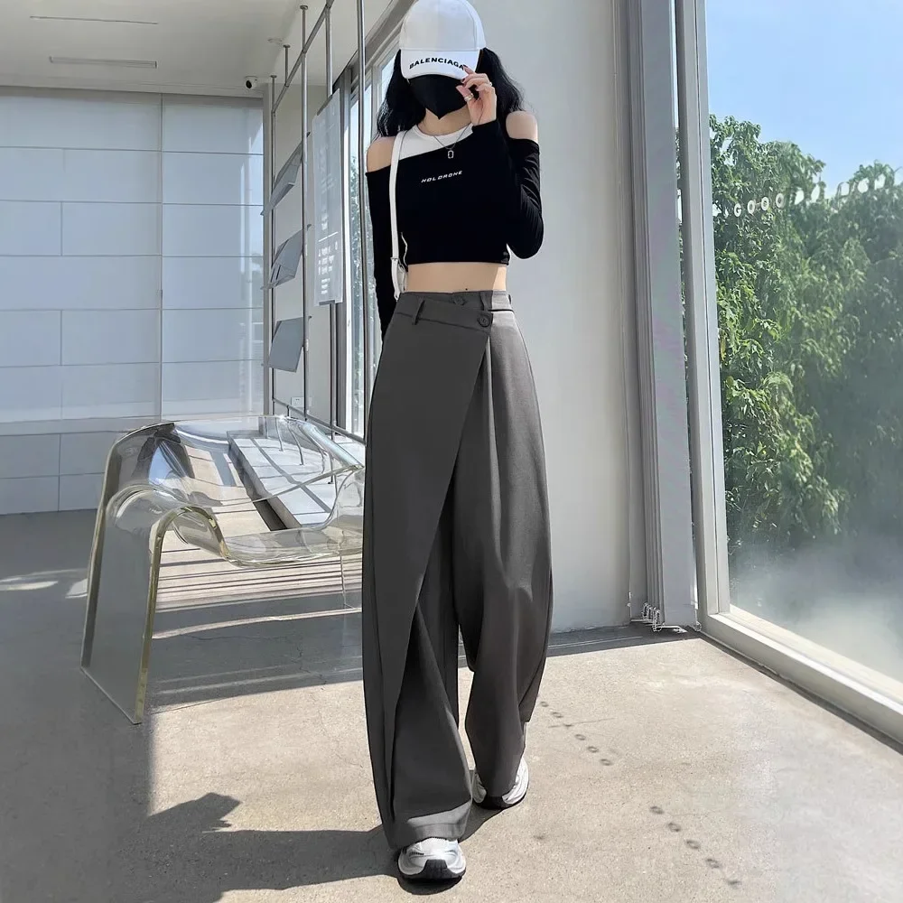 High Waist Wide Leg Suit Pants Women's Autumn New Loose Straight Casual Trousers Asymmetrical Design Comfortable Straight Leg Tr