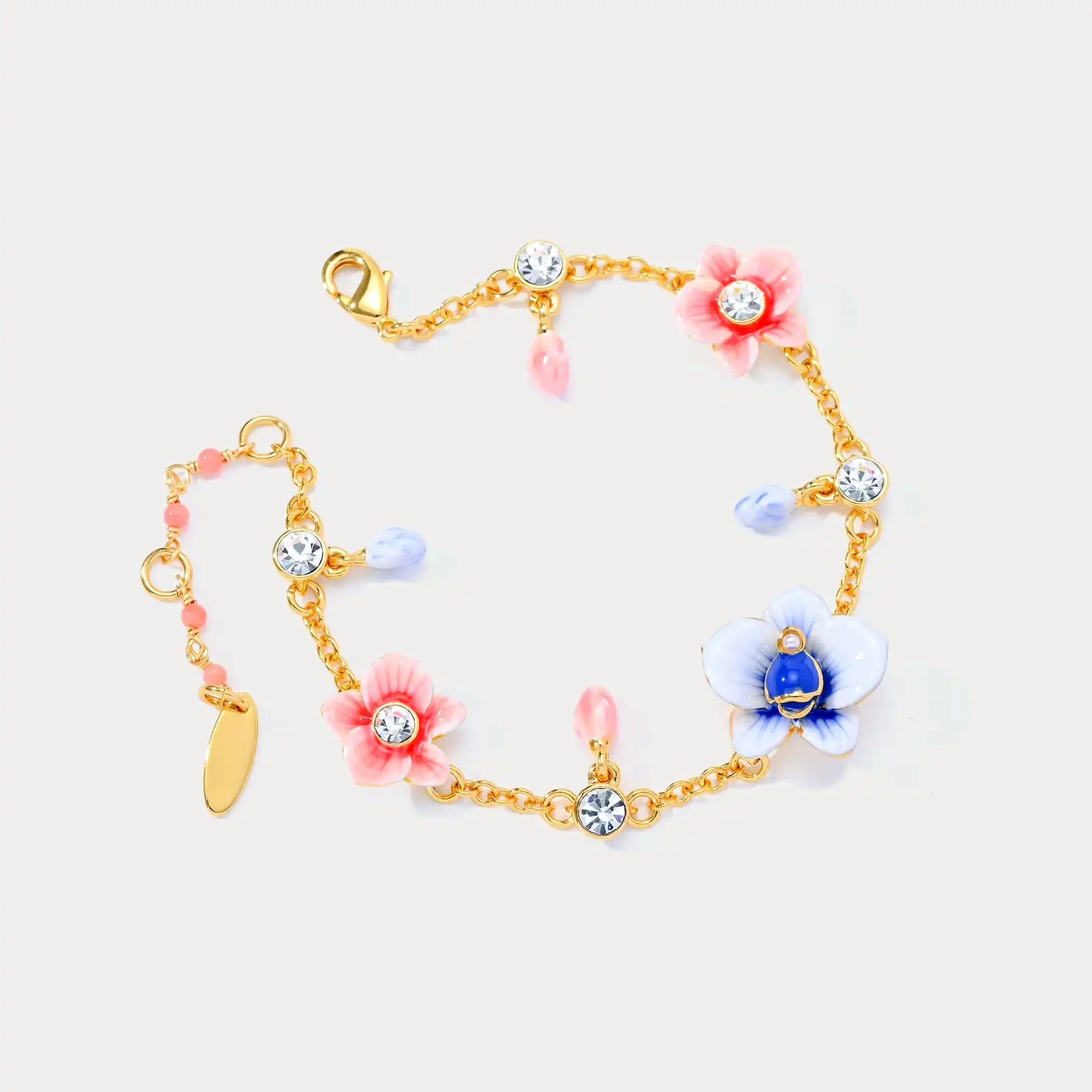 

Orchid Bracelet 18K Gold Plated Copper Hand-Painted Enamel Floral Jewelry Adjustable Women's Bracelet Unique Gift for Her