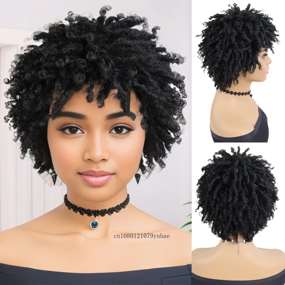 Peluca sintética rizada Afro negra corta para mujer, trenzas de ganchillo, estilo africano, resistente al calor, disfraz de fiesta diaria