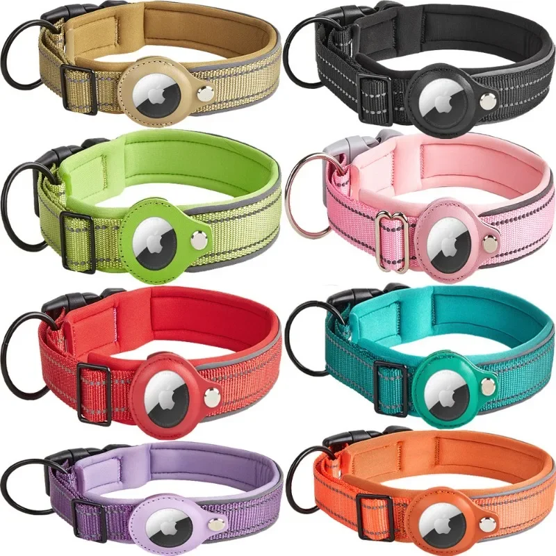 Personalized Pet Collar Leather Anti-lost Collar For Airtag Location Tracker Protective Case For AirTag Adjustable Design