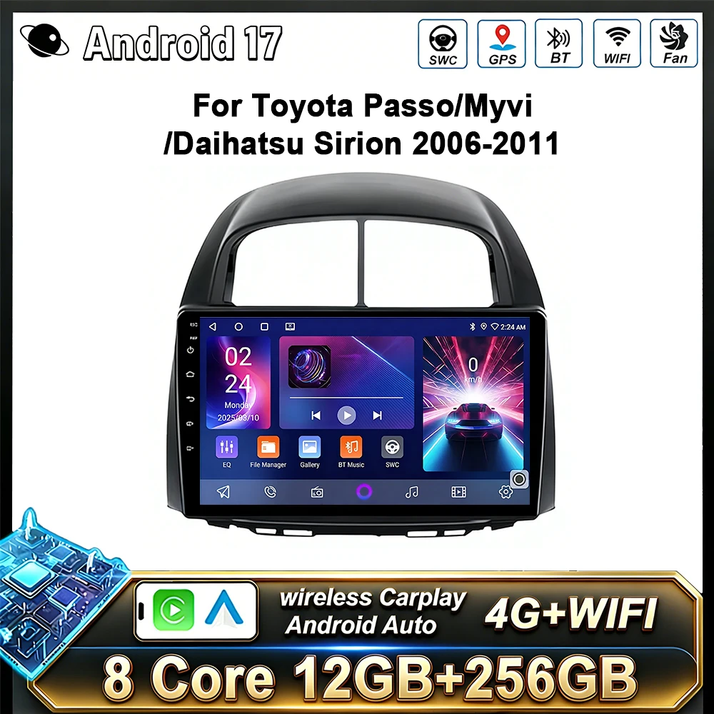 Radio para Auto Android 17 para Toyota Passo, Daihatsu Boon, Sirion, Subaru Justy, Perodua Myvi, Reproductor Multimedia DSP, Estéreo, GPS, Navegación