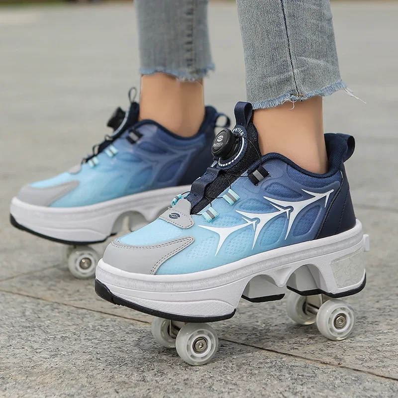 Детская обувь для роликовых коньков, паркура, съемная 4-колесная обувь для мальчиков и девочек, детская повседневная модная обувь для бега на открытом воздухе, катание на коньках
