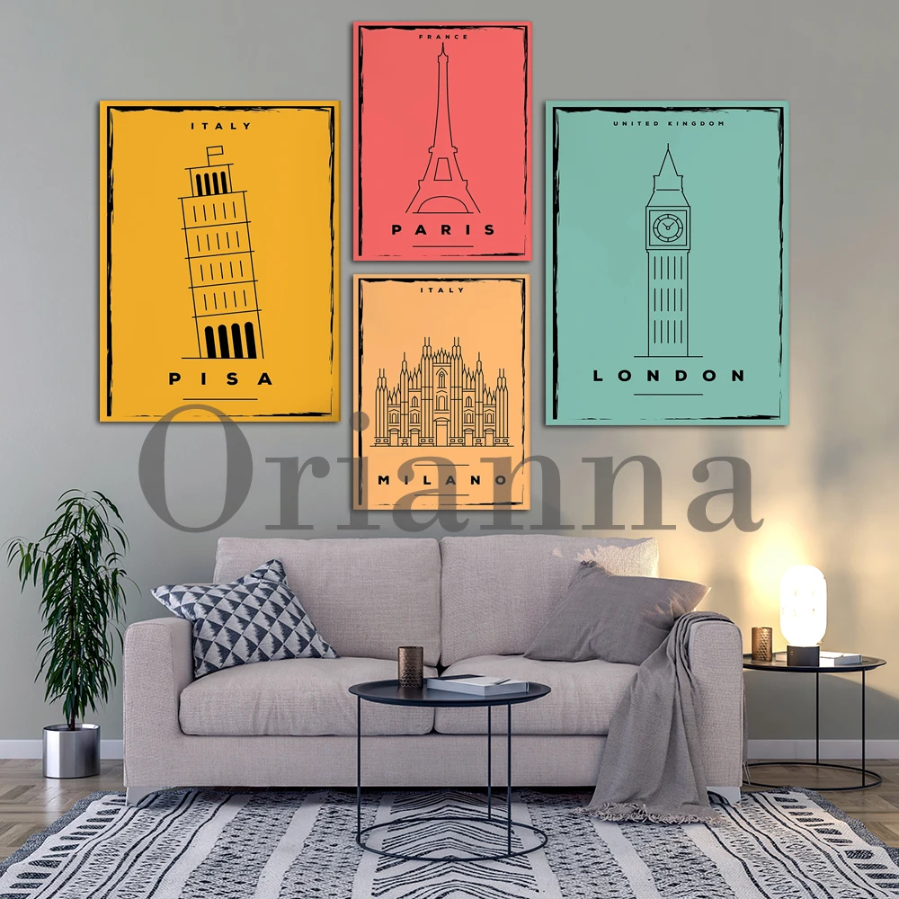 Italy Milano Tower Of Pisa Amsterdam Netherlands Eiffel Tower Paris London Travel  Wall Art Posters Prints Home Decor Painting