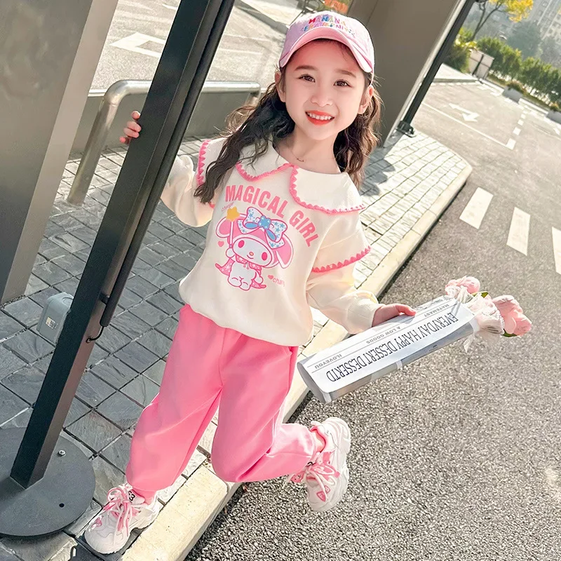 Anime Sanrio My Melody Kinderkleding Mode Trui Joggingbroek Casual Kawaii Nieuwe Kuromi Meisjes Tweedelige Set Verjaardagscadeautjes