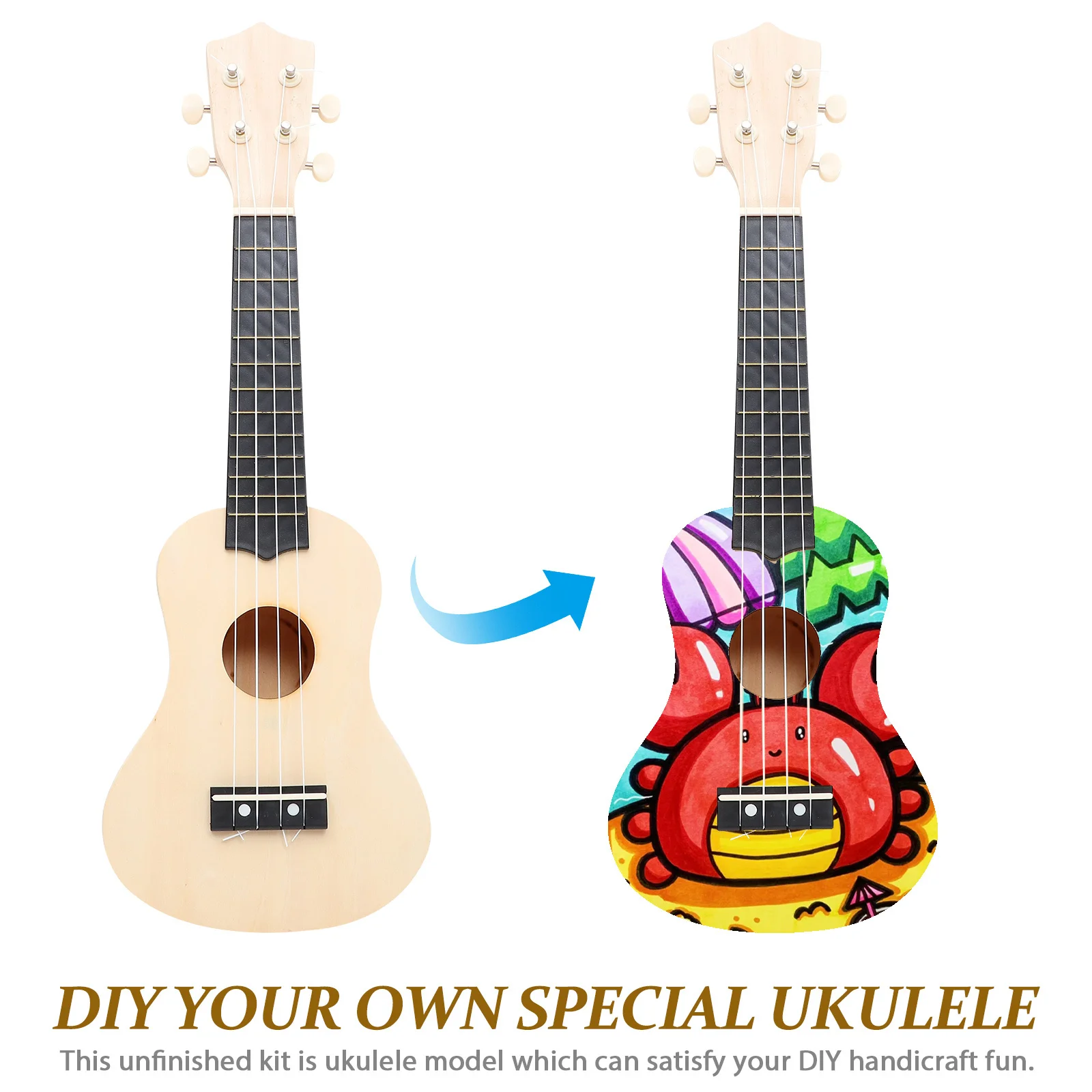 

1 Set Diy Ukulele Unfinished Basswood Material Lightweight Creative Assembling Musical Instrument For Kids Diy Color Painting