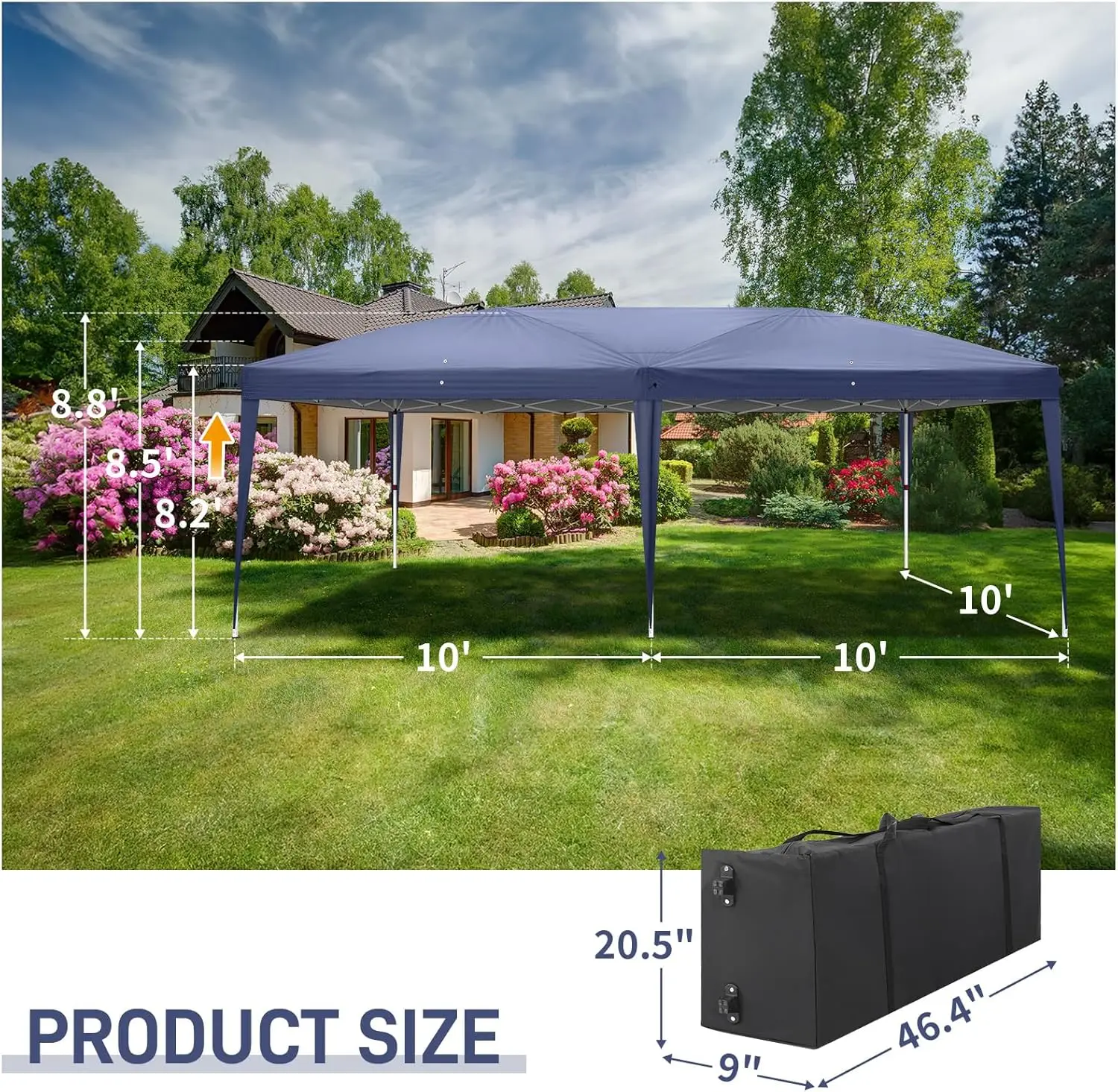 10x20ft Pop Up Canopy with 6 SideWalls, Ez Set-up Portable Instant Canopy Tent for Outdoor Events, Party, Wedding, (Blue)