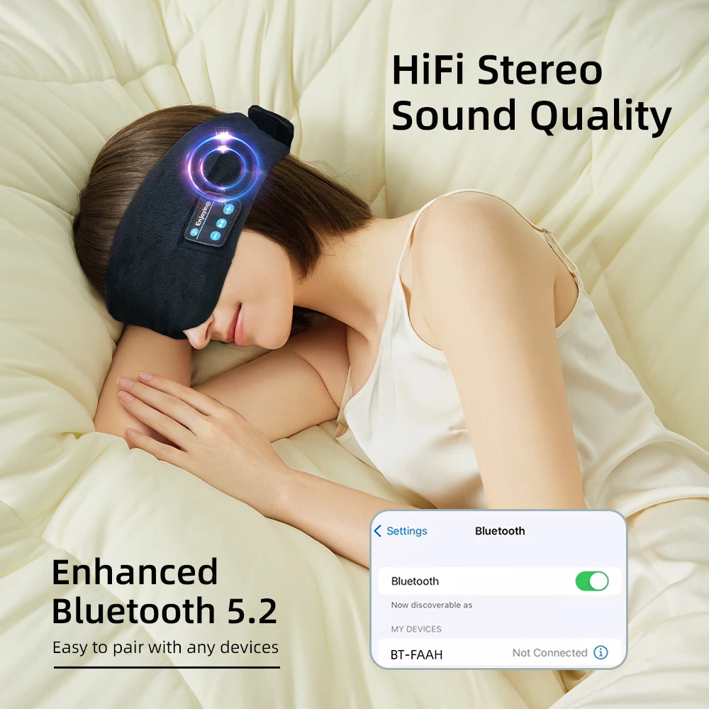 Sleep Mask with Headphones Bluetooth 5.3 Silk Eye Mask Blackout Wireless Music Headset for Sleeping Sleep Better Over 16 Hours