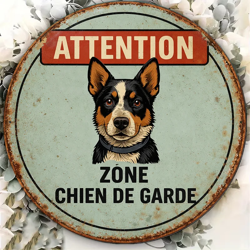2D Flat Round Sign, Vintage Plaque with  Dog Guard Area
