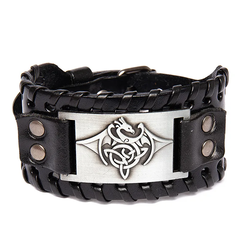 Retro Punk Harajuku Simple Individuality New style Handwork Leather Bracelet Double-deck Alloy Attachment Wide leather bracelet