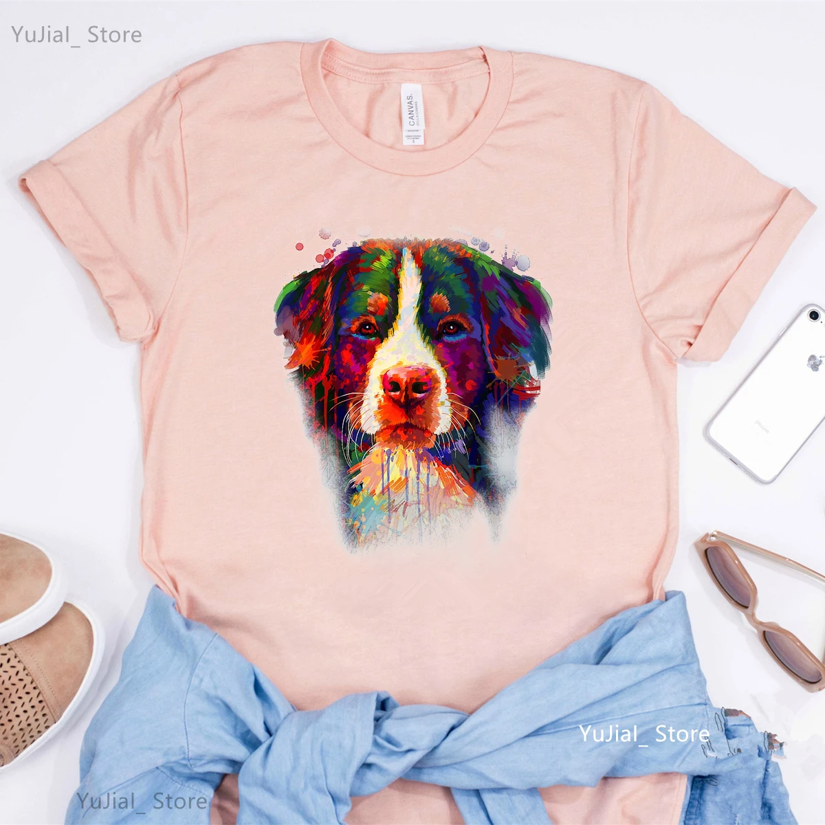 Bernese Mountain/Dachshund Dog Graphic Print Pink T Shirt Girls Kawaii Dog Lover Tshirt Women Harajuku Shirt Summer T-Shirt