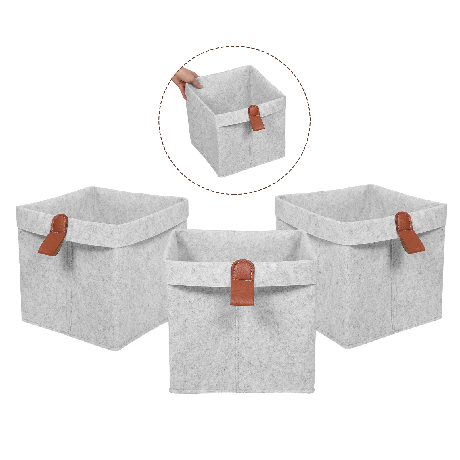 

6Pcs Light Grey Felt Storage Baskets Foldable Organizers Handles Closet Nursery Clothes Books Modern Minimalist Design