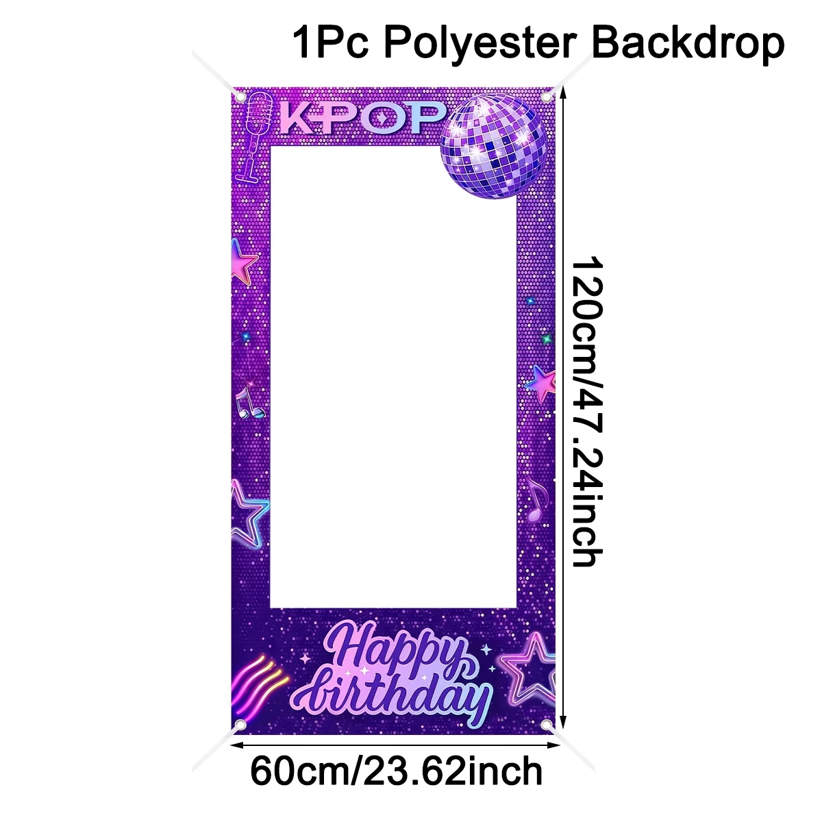 1pc Purple K-POP Photo Frame Backdrop Happy Birthday Pattern Polyester Photo Booth Props for K-POP Theme Birthday Party Supplies