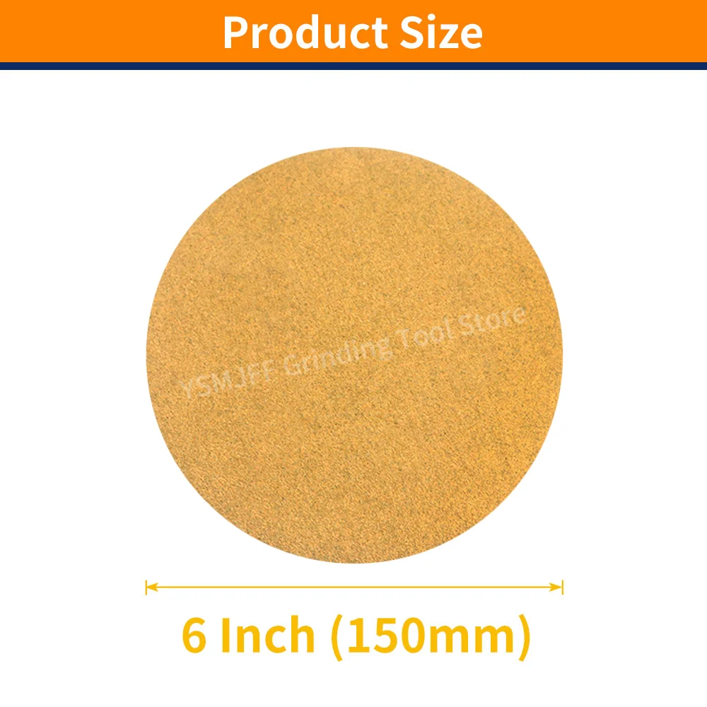 50PCS 6 Inch/150mm Sanding Discs Hook and Loop Aluminum Oxide Gold Sanding Discs for Automotive and Woodworking , 6” Sander