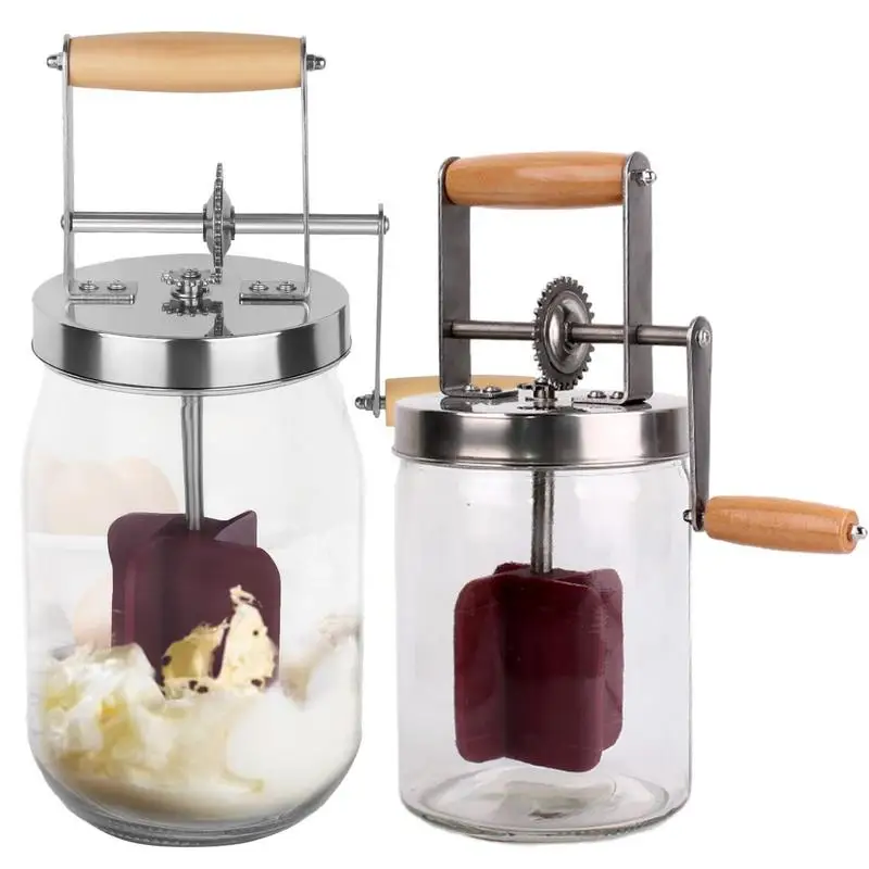 Wooden Handle Homemade Butter Maker Mason Jar Butter Churner 1/1.5L Butter Maker Cream Mixer With Hand Crank Baking Gadgets