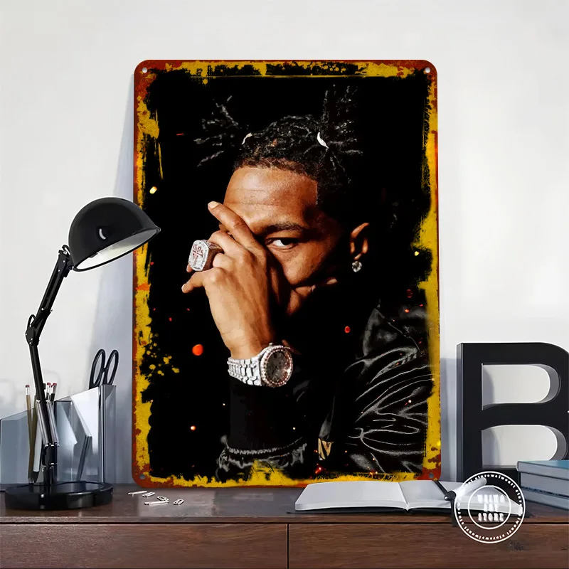 Lil Baby Portrait Art Tinplate Poster Customized Wall Art Vintage Retro Metal Signs for Desk Decor Decoration Bedroom Coffee Bar