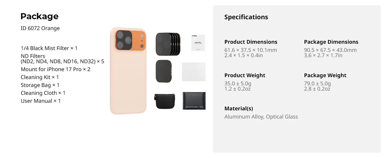 SmallRig Square ND & Black Mist Filter Kit für iPhone 17 Pro und iPhone 17 Pro Max, 3 Farben zur Auswahl mit ND2/4/8/16/32 & Halterung – Detail 15