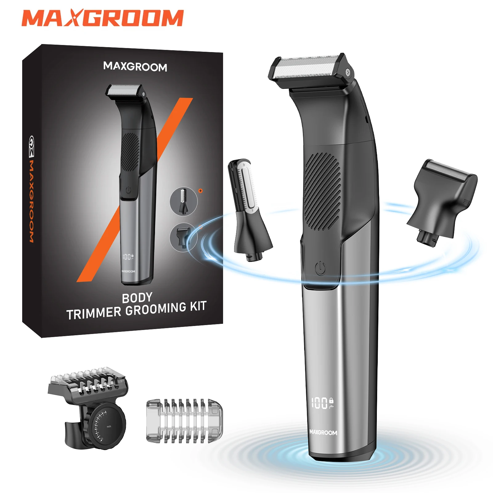 MAXGROOM 3In1 Body Hair Tirmmer for Men Dual-sided Blade IPX6 Waterproof Beard Razor Pubic Groin Trimmer Wet/Dry Electric Shaver