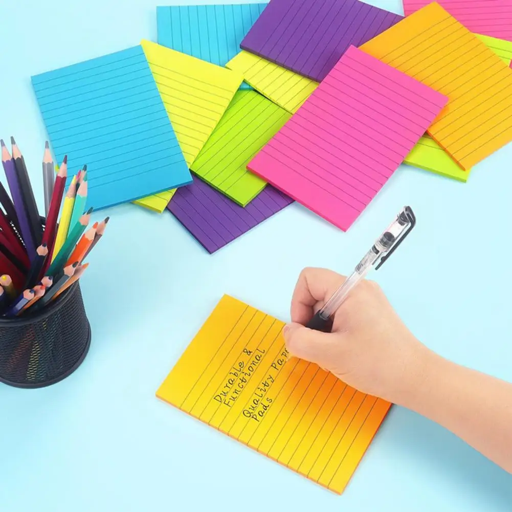 Colorful Stick Notes 6 Pcs Lined 6x4in Ruled Memo Pads Colorful Self-adhesive Notepads for To-do Lists Office Home Notebook Use