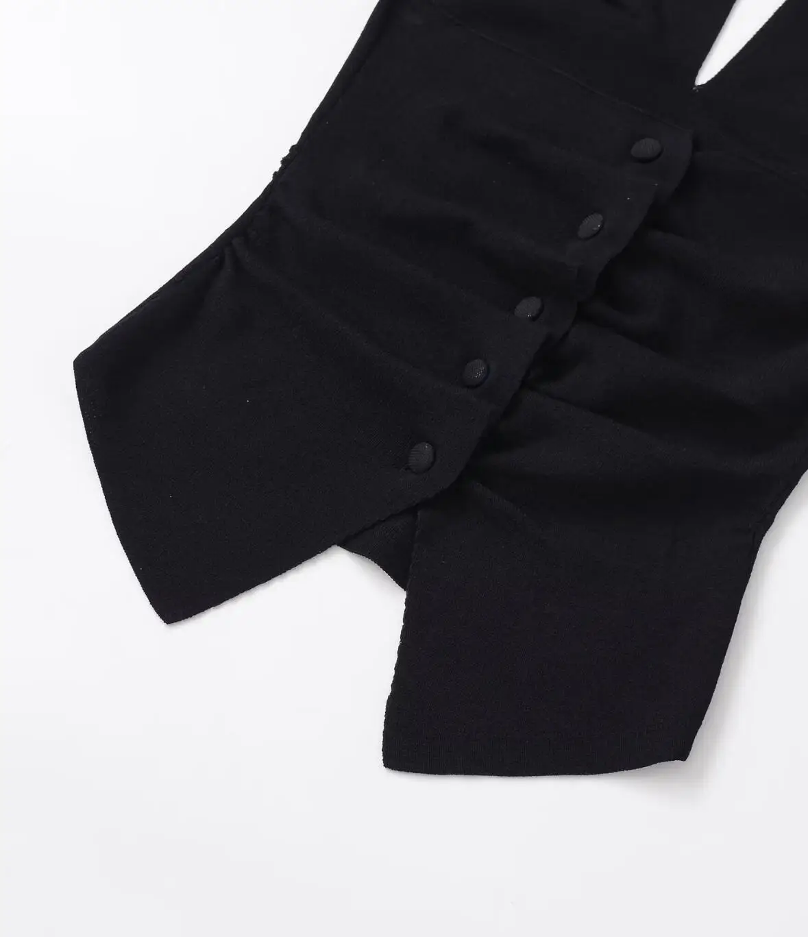 Nowa seksowna czarna dzianinowa bluzka typu halter z dekoltem w serek, odkrytymi guzikami, dopasowany top damski bez pleców, letnia koszulka bez rękawów.