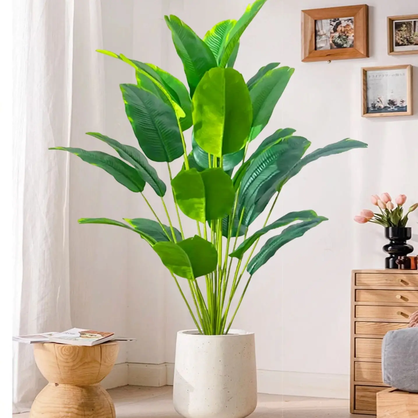 65-120cm 24 Leaf Large Tropical Palm Tree Fake Banana Plant Leaves Real Touch Strelitzia Reginae Plastic Plant for Home Garden