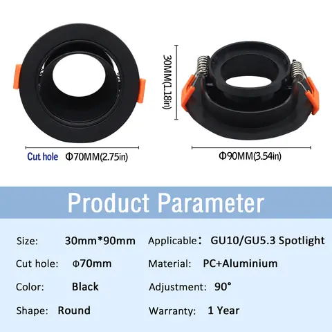 Kit de holofote de teto ajustável, kit de luz redonda quadrada branca e preta gu10 gu5.3, base ceasrmic, suporte de lâmpada com 10 peças