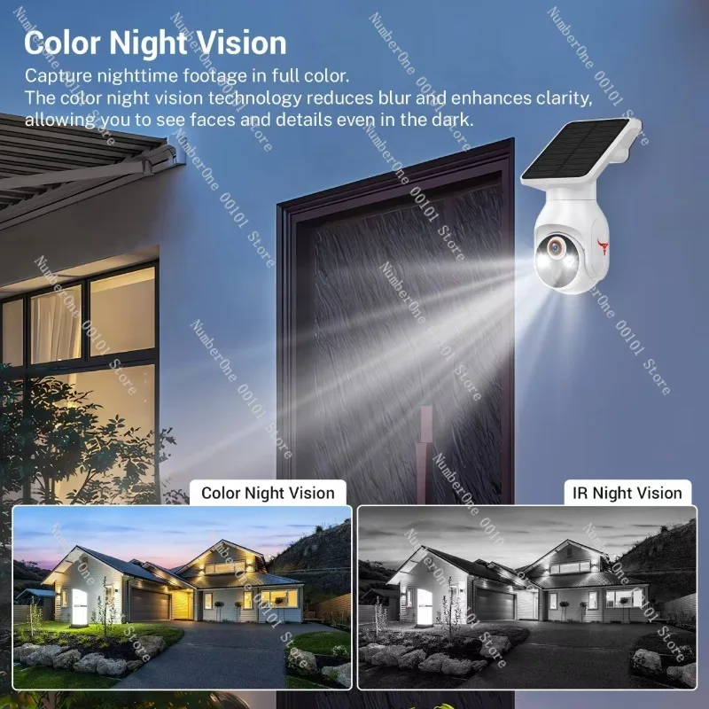 8MP Ultra HD Outdoor Dome Camera, 360 Panoramic PTZ CCTV System with Solar Panel & 8000mAh Battery