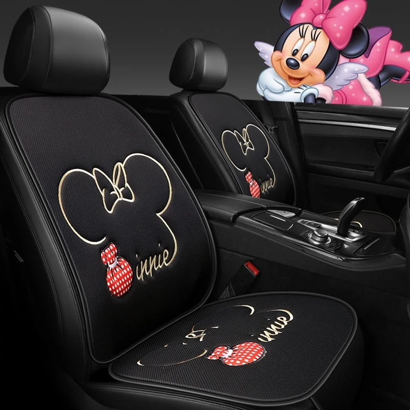 Disney Car Minnie Headrest Season One Piece Ice Silk Cool Pad Cute Mickey Mouse Cartoon Car Seat Cushion Breathable Seat Cover