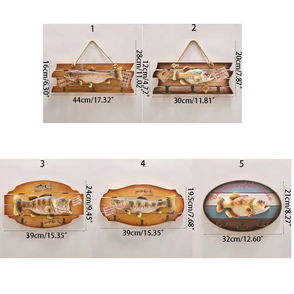 Retro Unique Simulation Fish Pendant Handmade Realistic Wood Fish Wall Hanging Ornaments Fish Decor Hook Study