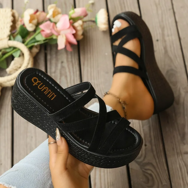 2026 Combination Cross Strap Sandals Summer New Wedge Platform Slippers
