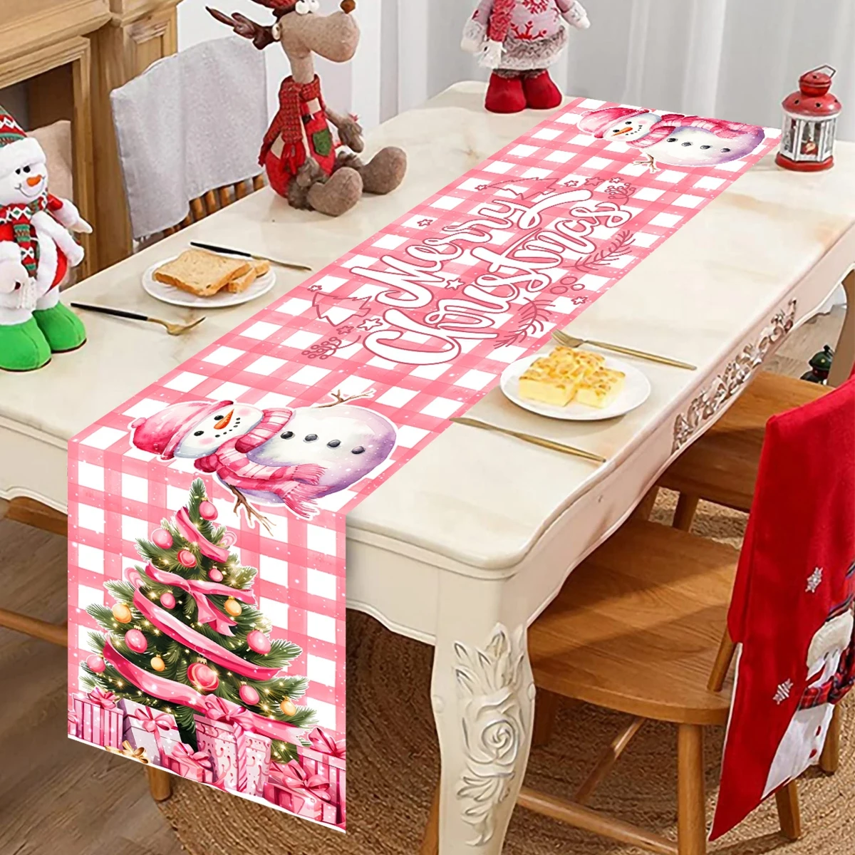 

Christmas Pink Table Runner Merry Christmas Decoration for Home 2024 Xmas Party Decor Ornament Navidad Natal New Year Gifts 2025